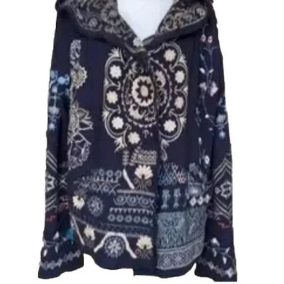Johnny Was Spleo Embroidered Patchwork Cardigan Kimono Jacket Pockets Size M - Picture 3 of 8